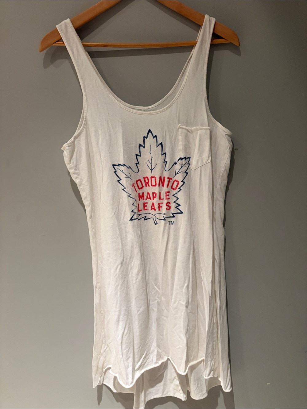 Retei White Tank Top Dress/Cover Up/Pajamas with Red and Blue Leaf Logo
